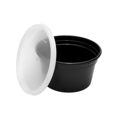 Wholesale 12 oz Black PP Injection Molded Round Deli Containers with Lids - 240 Sets