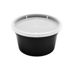 Wholesale 12 oz Black PP Injection Molded Round Deli Containers with Lids - 240 Sets