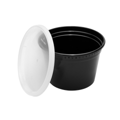 Wholesale 16 oz Black PP Injection Molded Round Deli Containers with Lids - 240 Sets