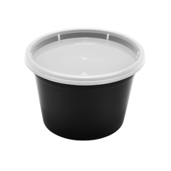 Wholesale 16 oz Black PP Injection Molded Round Deli Containers with Lids - 240 Sets
