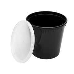 Wholesale 24 oz Black PP Injection Molded Round Deli Containers with Lids - 240 Sets