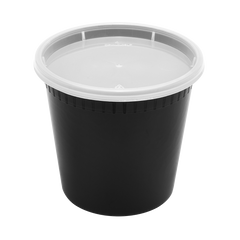Wholesale 24 oz Black PP Injection Molded Round Deli Containers with Lids - 240 Sets
