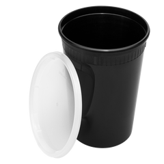 Wholesale 32 oz Black PP Injection Molded Round Deli Containers with Lids - 240 Sets