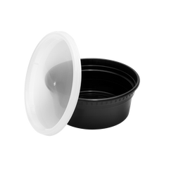 Wholesale 8 oz Black PP Injection Molded Round Deli Containers with Lids - 240 Sets
