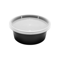 Wholesale 8 oz Black PP Injection Molded Round Deli Containers with Lids - 240 Sets