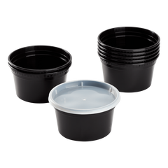 Wholesale 12 oz Black PP Injection Molded Round Deli Containers with Lids - 240 Sets