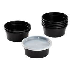 Wholesale 8 oz Black PP Injection Molded Round Deli Containers with Lids - 240 Sets