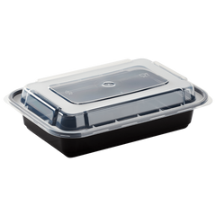 Wholesale 16oz PP Injection Molded Microwaveable Black Food Containers with lids - 150 ct