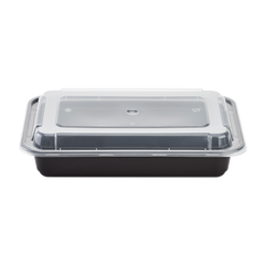 Wholesale 28oz PP Plastic Microwavable Rectangular Food Containers & Lids Black - 150 ct