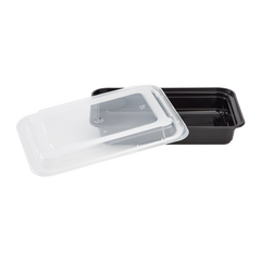 Wholesale 28oz PP Plastic Microwavable Rectangular Food Containers & Lids Black - 150 ct