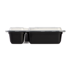Wholesale 30oz PP Plastic Microwavable Rectangular Food Containers & Lids Black 2 Compartments - 150 ct