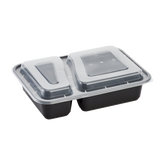 Wholesale 30oz PP Plastic Microwavable Rectangular Food Containers & Lids Black 2 Compartments - 150 ct