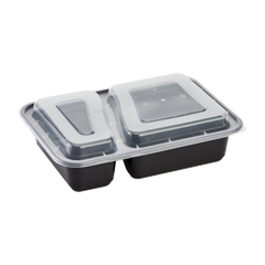 Wholesale 30oz PP Plastic Microwavable Rectangular Food Containers & Lids Black 2 Compartments - 150 ct