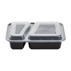 Wholesale 30oz PP Plastic Microwavable Rectangular Food Containers & Lids Black 2 Compartments - 150 ct