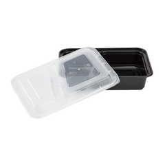 Wholesale 30oz PP Plastic Microwavable Rectangular Food Containers & Lids Black 2 Compartments - 150 ct