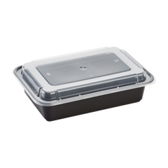 Wholesale 38oz PP Plastic Microwavable Rectangular Food Containers & Lids Black - 150 ct
