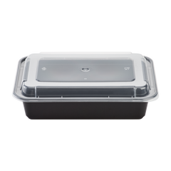 Wholesale 38oz PP Plastic Microwavable Rectangular Food Containers & Lids Black - 150 ct