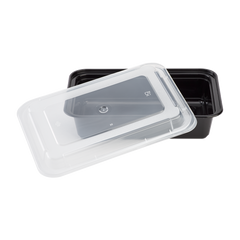 Wholesale 38oz PP Plastic Microwavable Rectangular Food Containers & Lids Black - 150 ct
