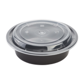 Wholesale 16oz PP Plastic Microwavable Round Food Containers & Lids Black - 150 ct