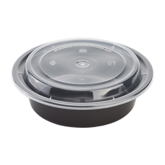 Wholesale 16oz PP Plastic Microwavable Round Food Containers & Lids Black - 150 ct