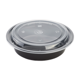 Wholesale 24oz PP Plastic Microwavable Round Food Containers & Lids Black - 150 ct