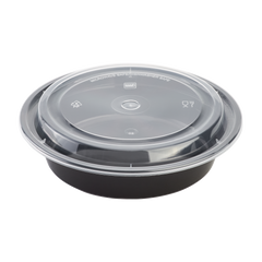Wholesale 24oz PP Plastic Microwavable Round Food Containers & Lids Black - 150 ct