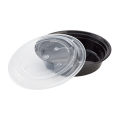 Wholesale 24oz PP Plastic Microwavable Round Food Containers & Lids Black - 150 ct