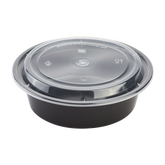 Wholesale 32oz PP Plastic Microwavable Round Food Containers & Lids Black - 150 ct