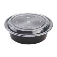 Wholesale 32oz PP Plastic Microwavable Round Food Containers & Lids Black - 150 ct