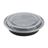 Wholesale 48oz PP Plastic Microwavable Round Food Containers & Lids Black - 150 ct