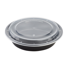 Wholesale 48oz PP Plastic Microwavable Round Food Containers & Lids Black - 150 ct
