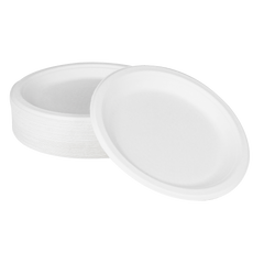 Wholesale 9'' Compostable Bagasse Round Plates - 500 ct