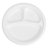 Wholesale 9'' Compostable Bagasse Round Plates 3 Compartments - 500 ct
