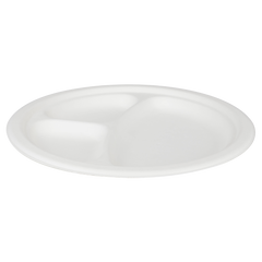 Wholesale 9'' Compostable Bagasse Round Plates 3 Compartments - 500 ct