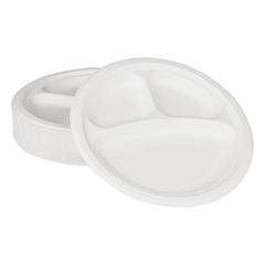 Wholesale 9'' Compostable Bagasse Round Plates 3 Compartments - 500 ct