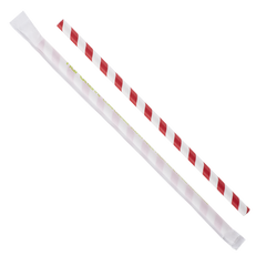 Wholesale 9" Eco-Friendly Giant Paper Straw Wrapped - Red/White - 1,200 ct