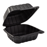 Wholesale 6" x 6" Mineral Filled PP Hinged Container, 1 compartment Black - 400 ct