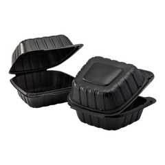 Wholesale 6" x 6" Mineral Filled PP Hinged Container, 1 compartment Black - 400 ct