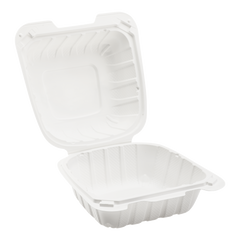 Wholesale 6" x 6" Mineral Filled PP Hinged Container 1 compartment White - 400 ct