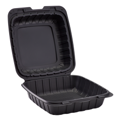 Wholesale 8" x 8" Mineral Filled PP Hinged Container 1 compartment Black - 200ct