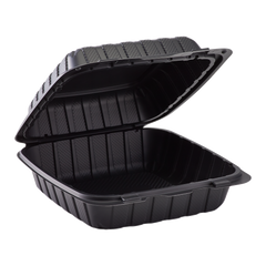 Wholesale 8" x 8" Mineral Filled PP Hinged Container 1 compartment Black - 200ct