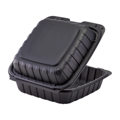 Wholesale 8" x 8" Mineral Filled PP Hinged Container 1 compartment Black - 200ct