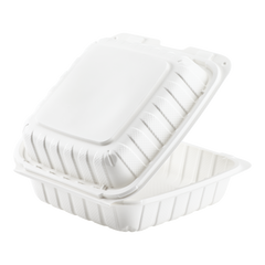 Wholesale 8" x 8" Mineral Filled PP Hinged Container, 1 compartment White - 200 ct
