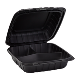 Wholesale 8" x 8" Mineral Filled PP Hinged Container 3 compartment Black - 200 ct