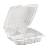 Wholesale 8" x 8" Mineral Filled PP Hinged Container 3 compartment White - 200 ct