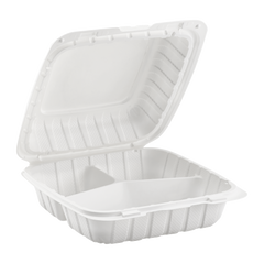 Wholesale 8" x 8" Mineral Filled PP Hinged Container 3 compartment White - 200 ct