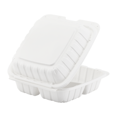 Wholesale 8" x 8" Mineral Filled PP Hinged Container 3 compartment White - 200 ct