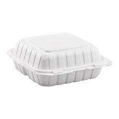 Wholesale 8" x 8" Mineral Filled PP Hinged Container 3 compartment White - 200 ct