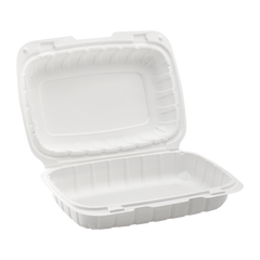 Wholesale 9" x 6" Mineral Filled PP Hinged Container, 1 compartment White - 250 ct
