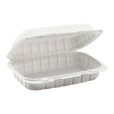 Wholesale 9" x 6" Mineral Filled PP Hinged Container, 1 compartment White - 250 ct